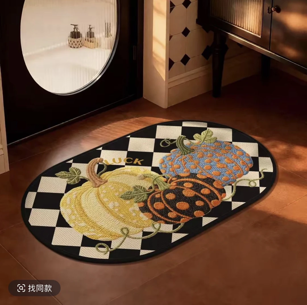 椭圆南瓜亚麻编织卫浴地垫卫生间门口吸水防滑地垫厨房地毯地垫