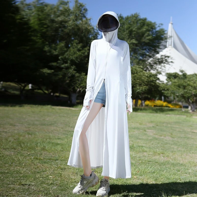 女士防晒衣长款夏季防紫外线冰丝大帽檐厂家批发透气防晒衣服