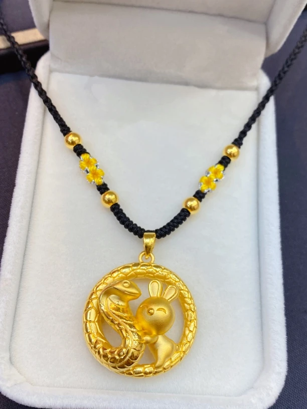 足金999蛇盘兔编织项链