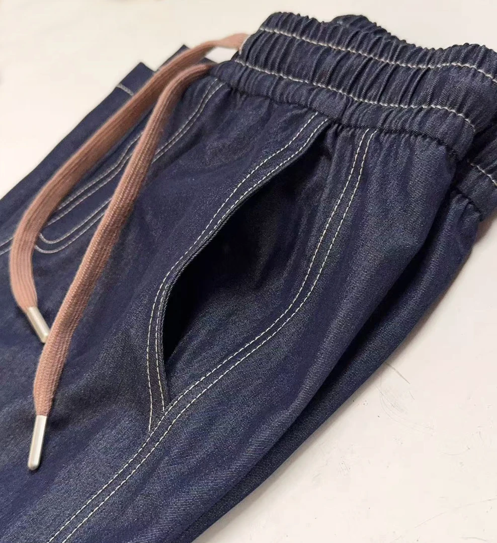 2808牛仔2025夏季新款阔腿直筒裤女薄款松紧腰高腰牛仔裤休闲裤