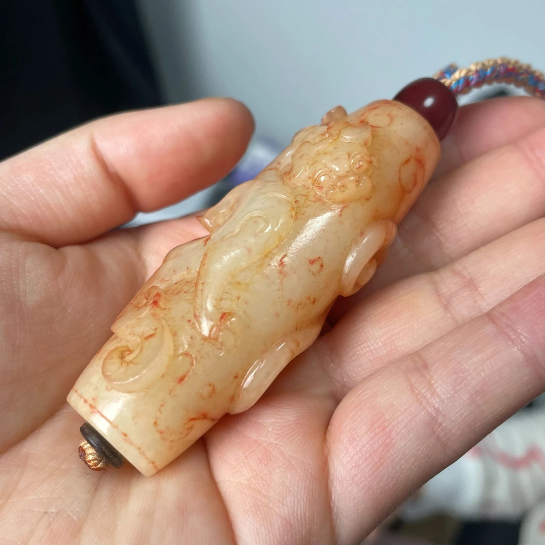 腰鼓形制螭龙盘绕居家摆件