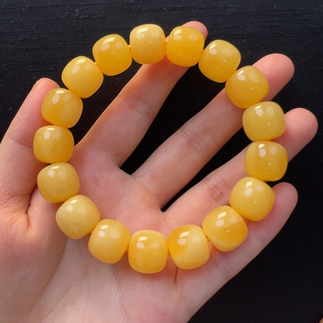 未镶嵌琥珀裸石焦皮橘底浓蜡同料手串13×12mm