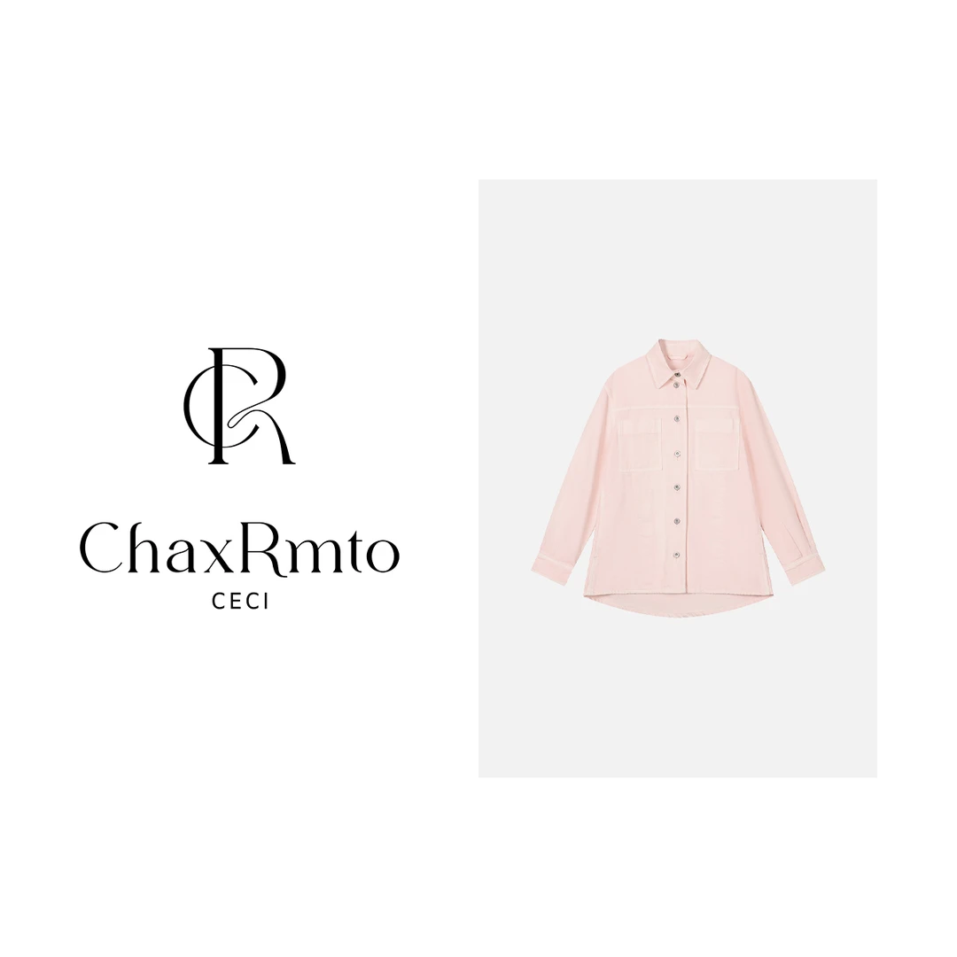 【斯斯】100%棉法式粉色牛仔衬衫百搭长袖衬衣19254