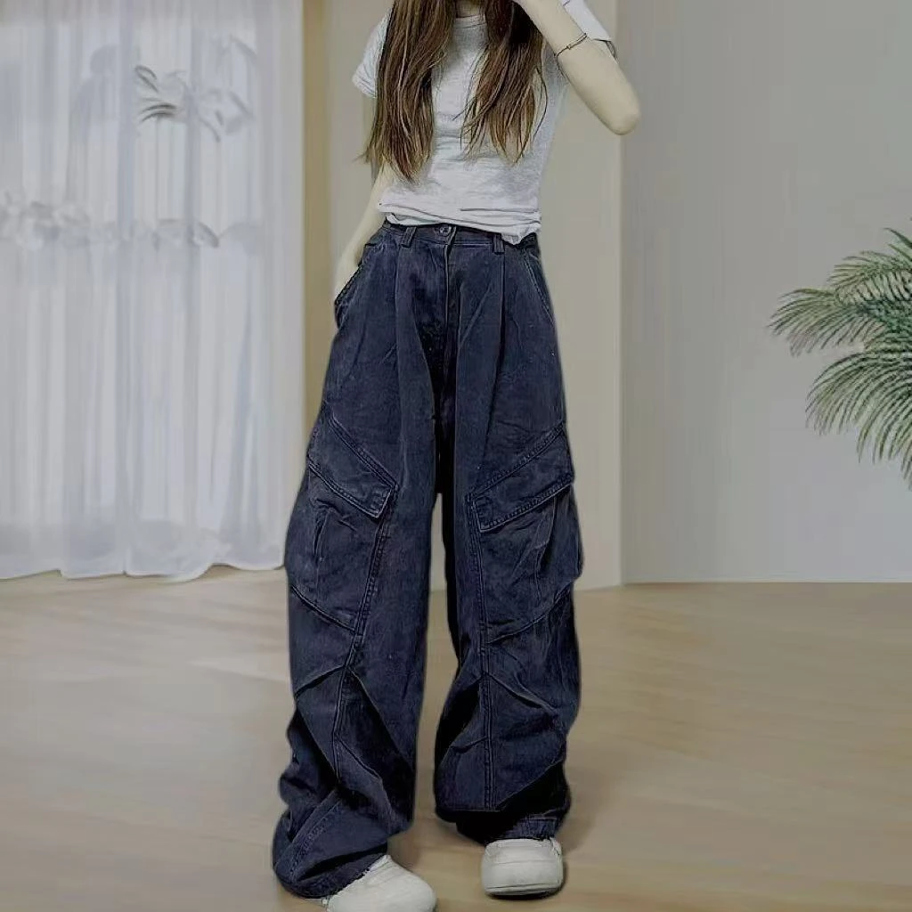 大口袋弯刀水洗工装裤