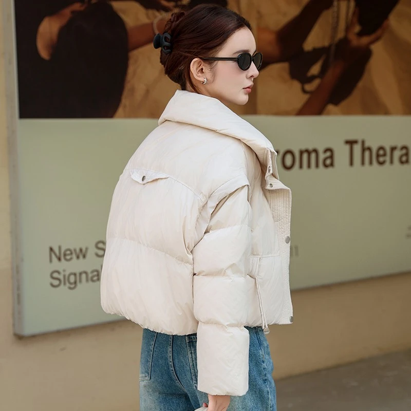 两穿羽绒服短款翻领女冬季新款加厚面包服小个子冬季保暖外套