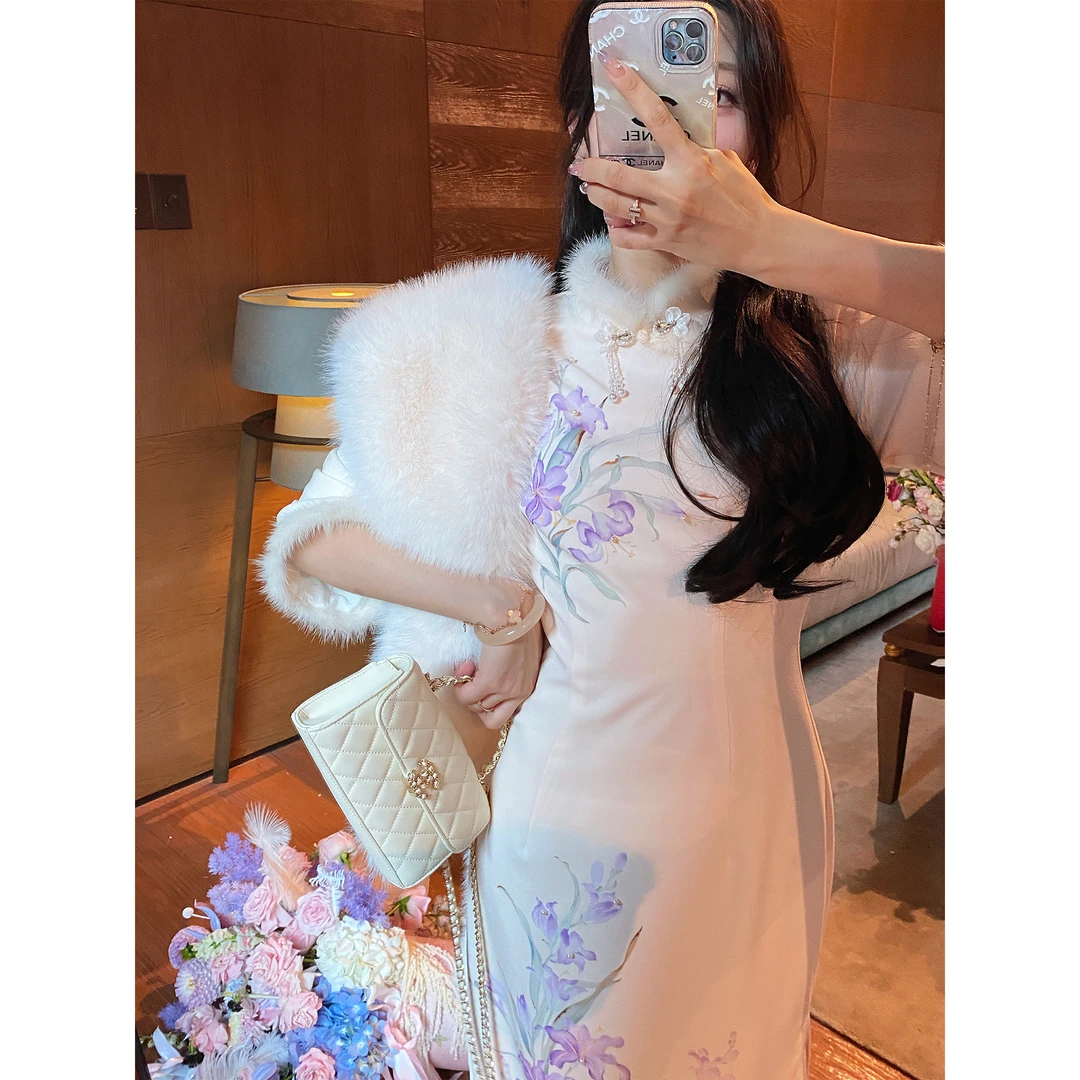 GA盈瓷新中式改良国风气质连衣裙钉珠旗袍裙 24FW0710