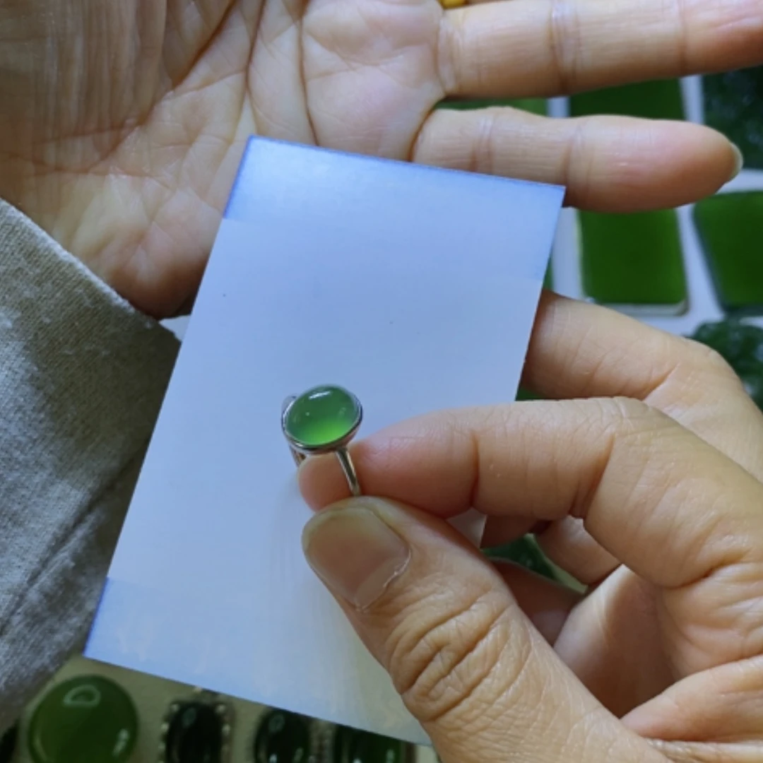 【闪购商品】蛇纹石玉戒指银S925镶嵌