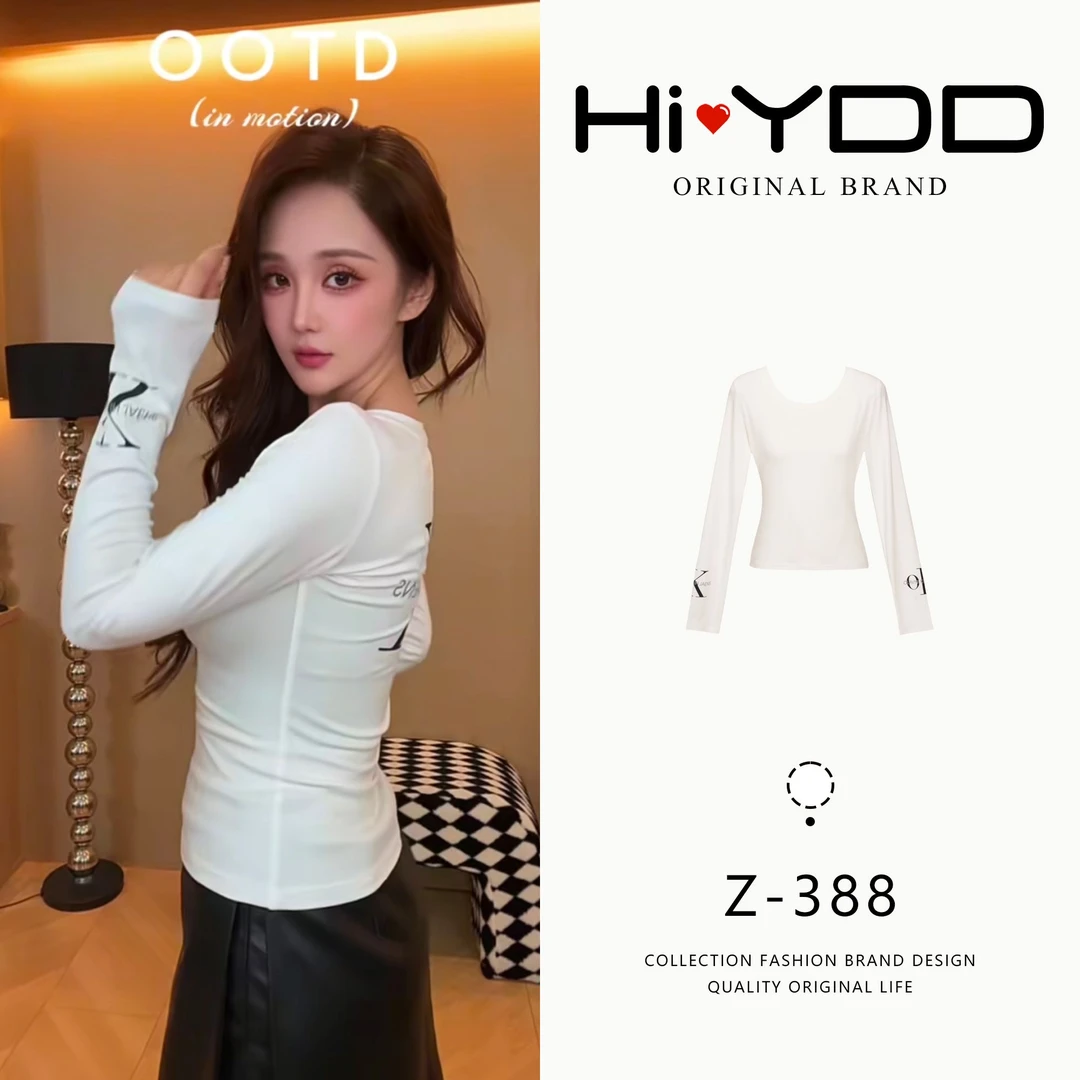 YDD•「Z-388」秋款修身长袖印花内搭外穿辣妹收腰T恤打底衫AZ-9183