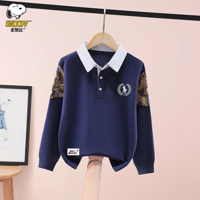 史努比男童卫衣春秋装2025新款洋气中大童男孩polo衫长袖打底衫潮