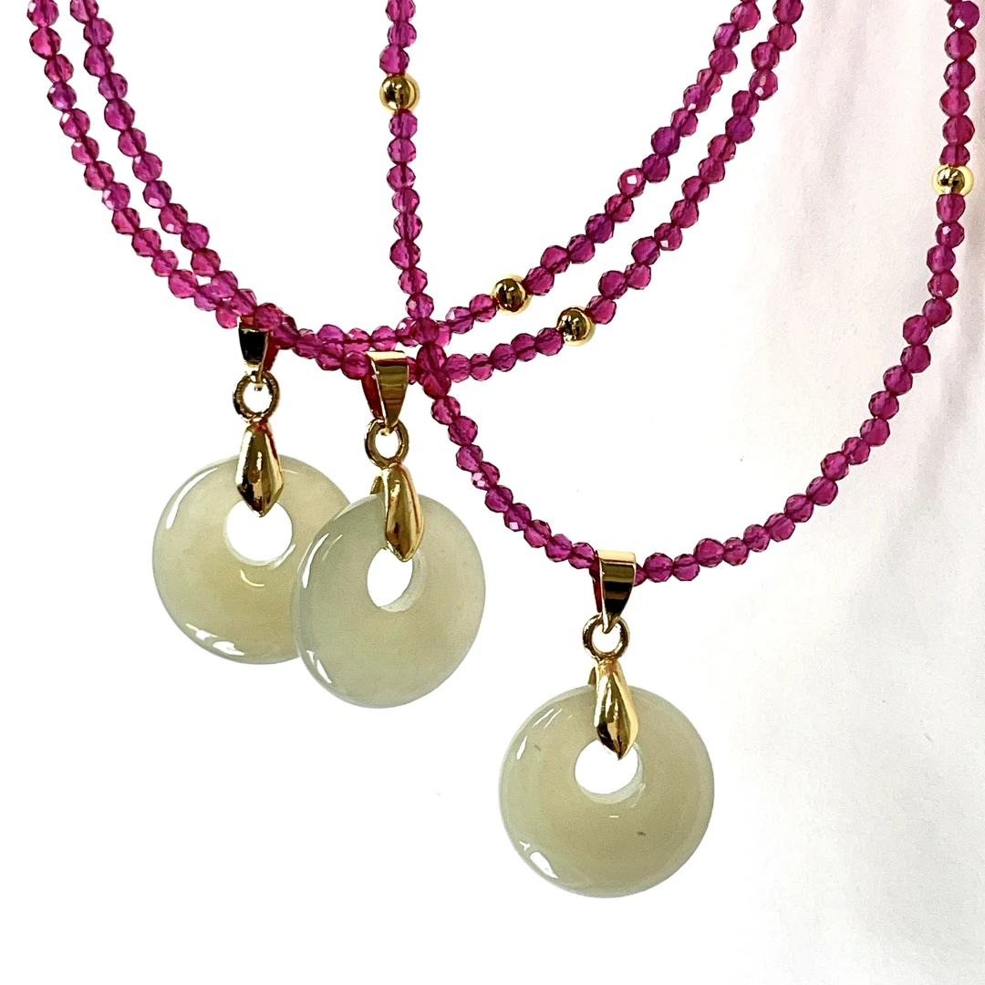 【贵妃】和田玉平安扣尖晶石2mm项链面小仙多样性发其一