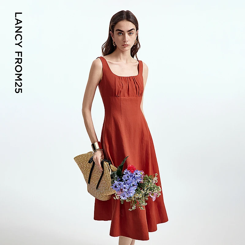 【漾25系列】朗姿无袖法式红色长裙气质2025夏季新款高级感连衣裙