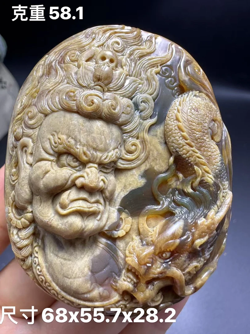 缅甸天然琥珀大师工雕刻件不动明王吊坠