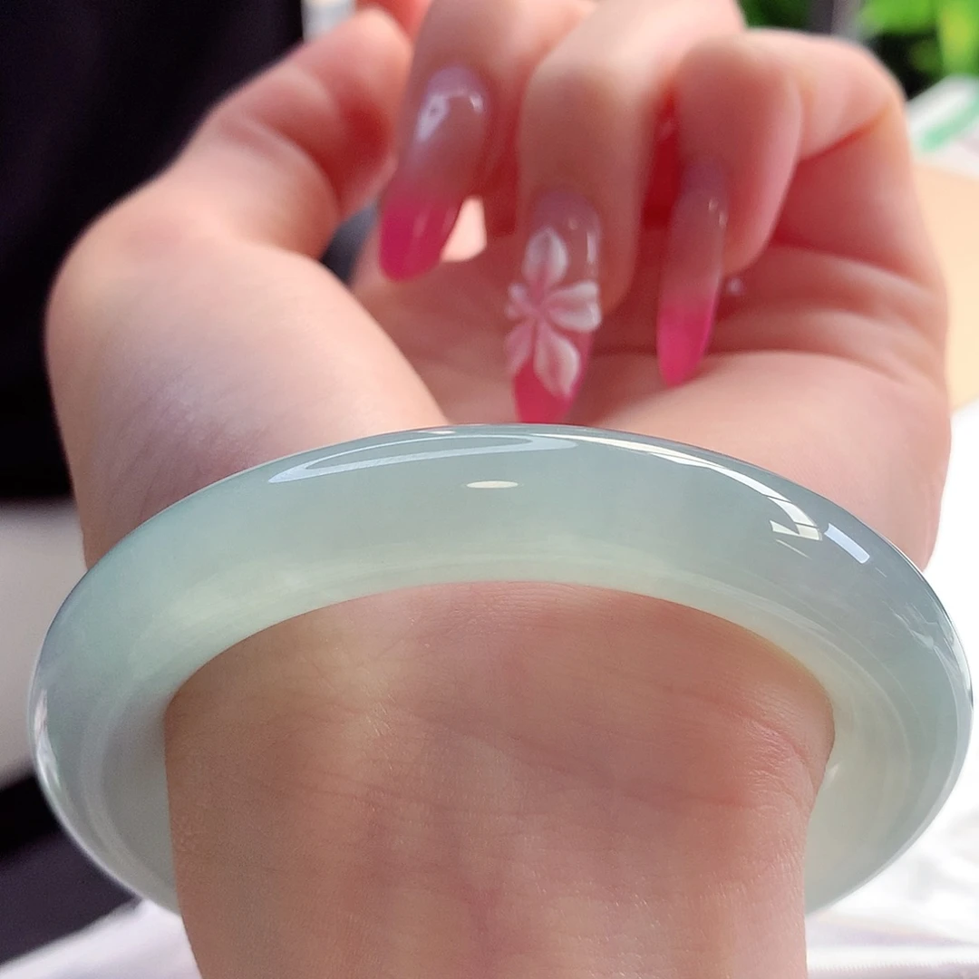 未镶嵌手镯翡翠天然A货翡翠55-56甜甜冰晴水 冰胶质地8号