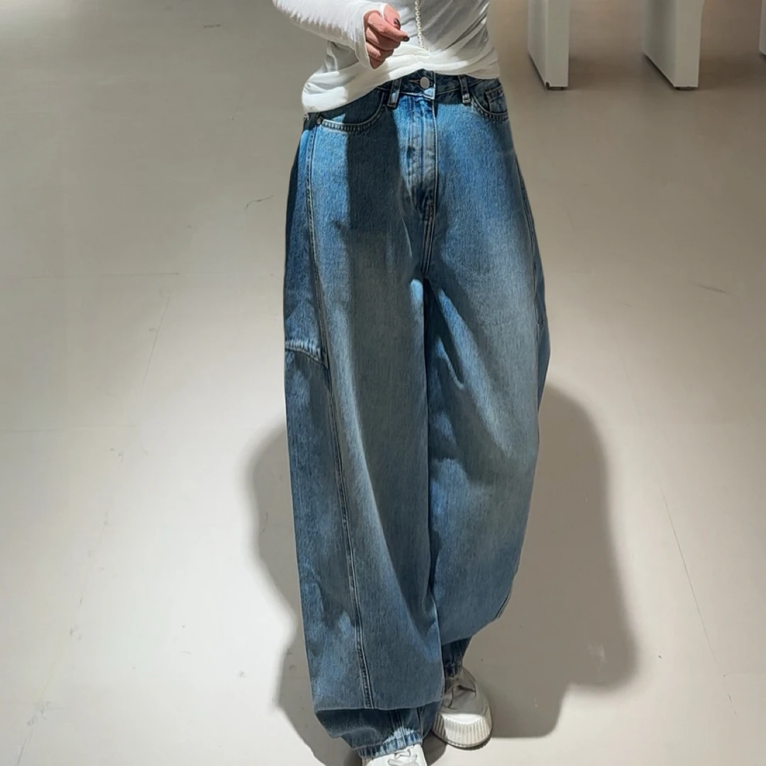 慵懒松弛感｜高腰阔腿牛仔裤女宽松显瘦休闲弯刀裤老钱风拖地裤