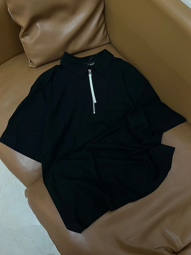 飛魚i韩版潮流半拉链polo领短袖上衣男夏季港味百搭翻领针织T恤潮