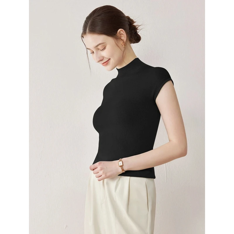 精纺可机洗扬子纱100%羊毛贝壳袖羊毛打底衫针织衫夏季XH99111