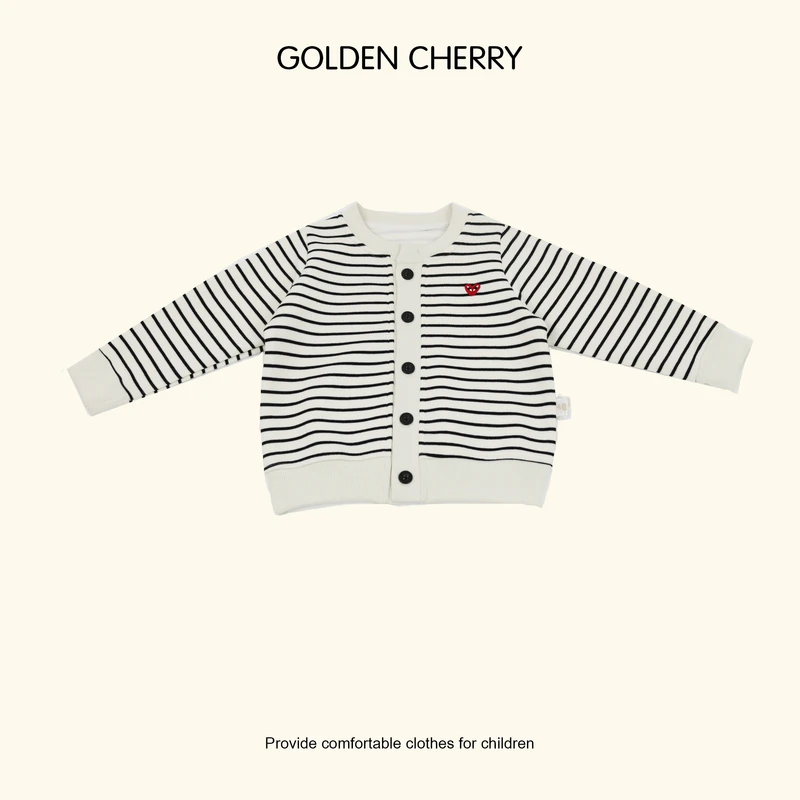 【Golden cherry】女童条纹爱心刺绣洋气开衫QDD079