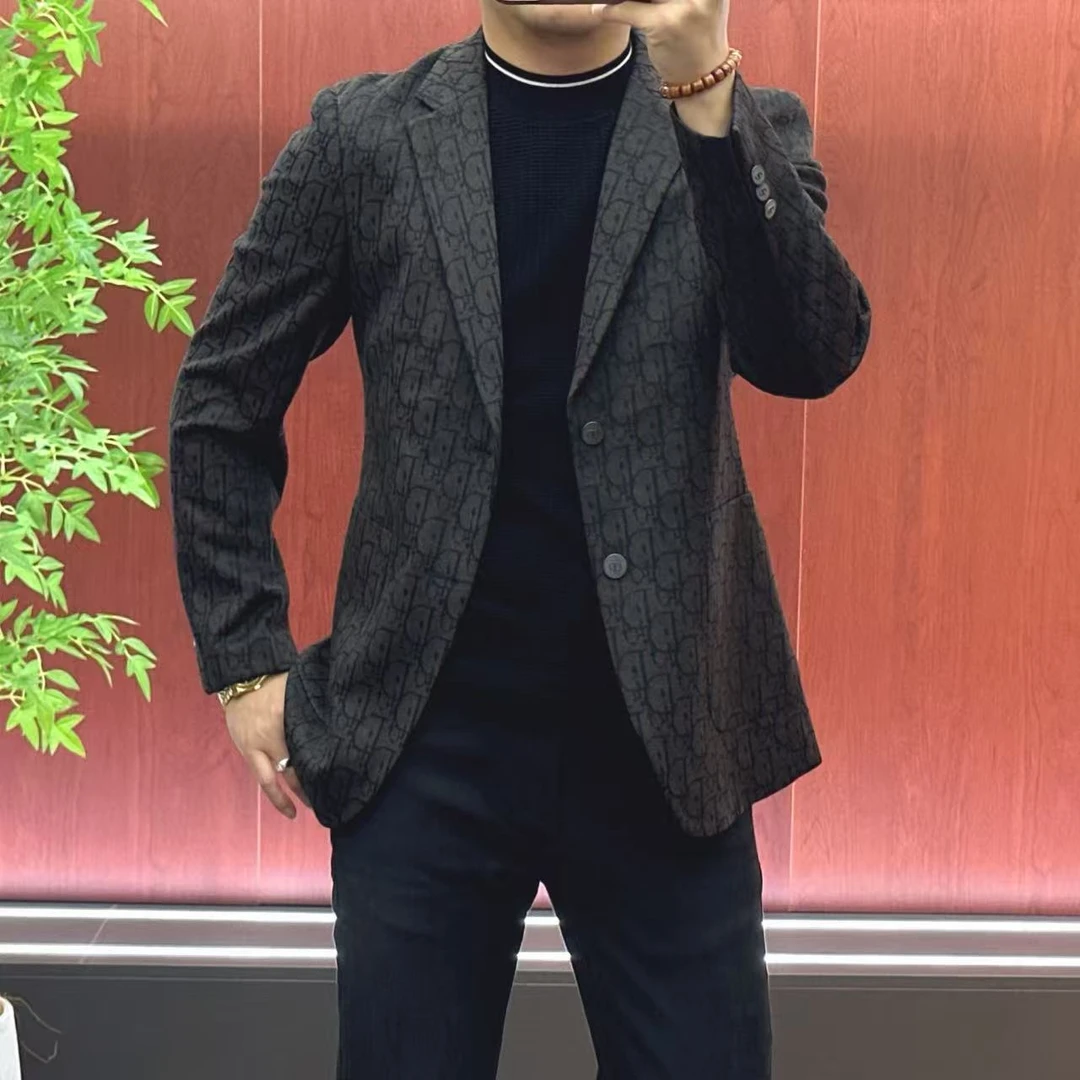 8190【杨会长】男士欧货•简约绵羊毛混纺立体提花休闲西服外套•杰