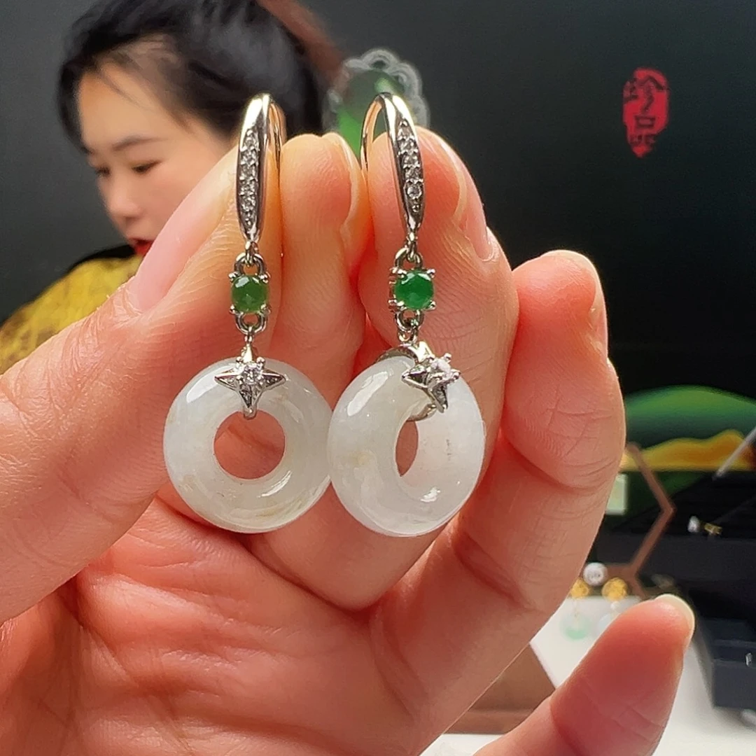 银S925镶嵌翡翠耳饰