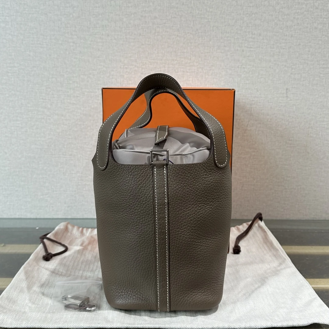 95新 Hermes/爱马仕 大象灰银扣菜篮子18手提袋 28317