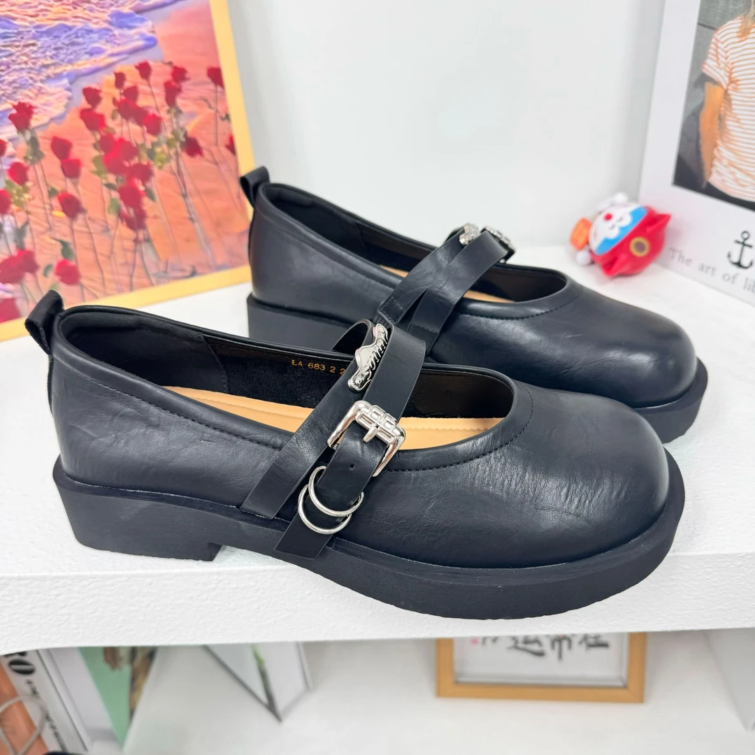 LA-683-2英伦风浅口单鞋女2025年简约百搭时尚一字扣带小皮鞋