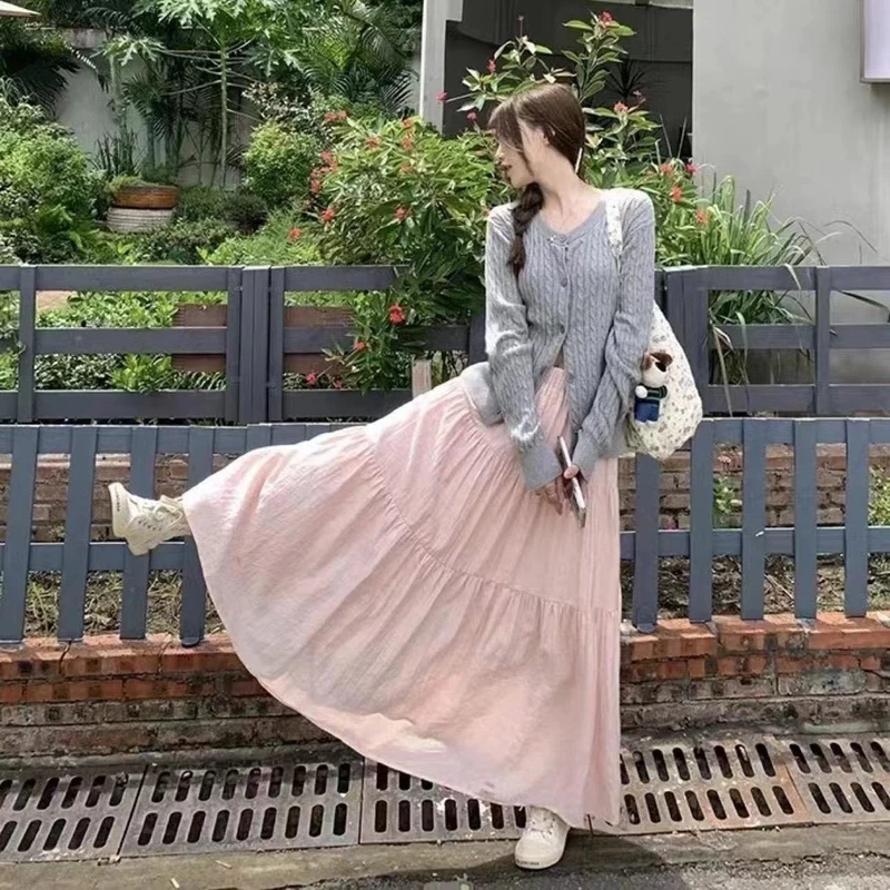 温柔风白色a字半身裙女春季2025新款高腰显瘦垂坠感蛋糕裙长裙子