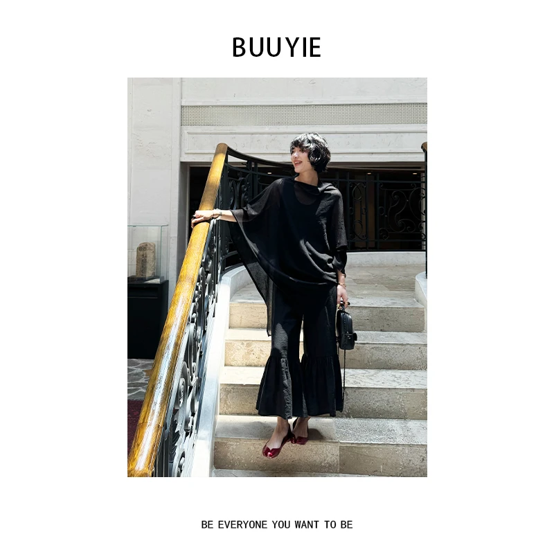 BUUYIE 25SS【雾隐】宽松慵懒风小众设计感微透斗篷衬衣 250543