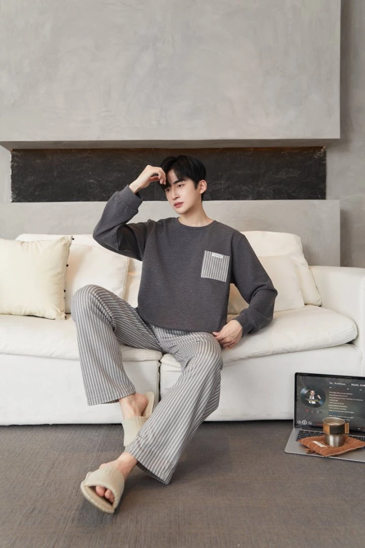 298保暖加厚双面磨毛绒德绒长袖长裤男士睡衣家居服YN