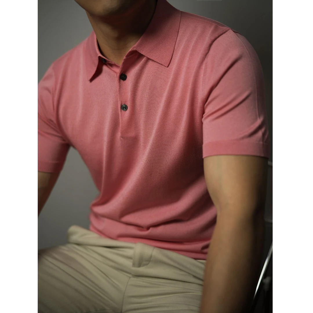 【桑蚕丝针织T恤】男士夏季高品质POLO衫短袖时尚简约休闲半袖纯色