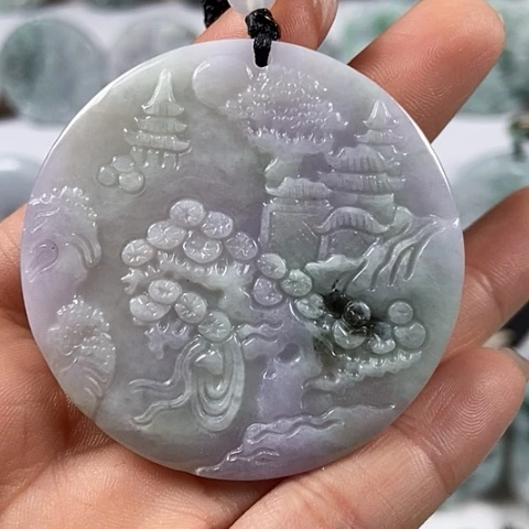 翡翠颈饰未镶嵌山水牌福利