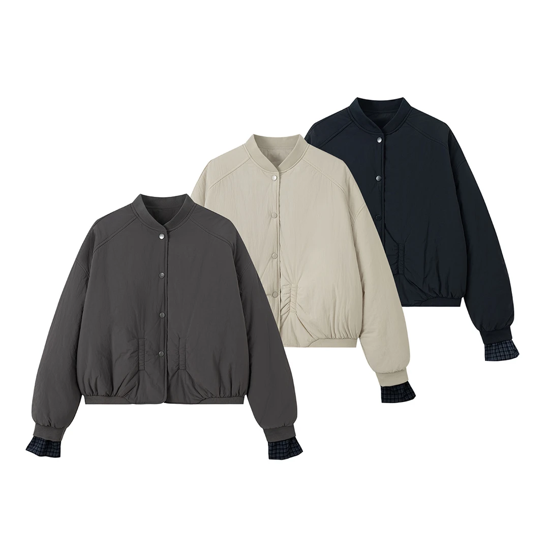 秋冬保暖宽松型短款棉服女棉衣外套简约休闲宽松大码上衣