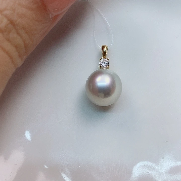 海水珍珠吊坠(不含链)18K金镶嵌10-11mm