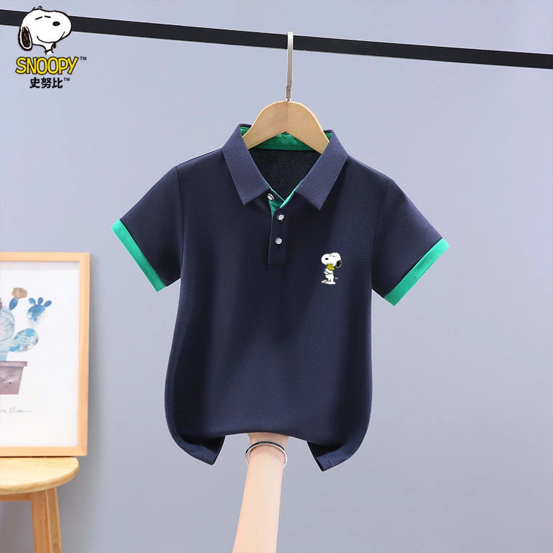 史努比男童短袖polo衫2025夏季新款洋气中大童男孩纯色休闲T恤潮