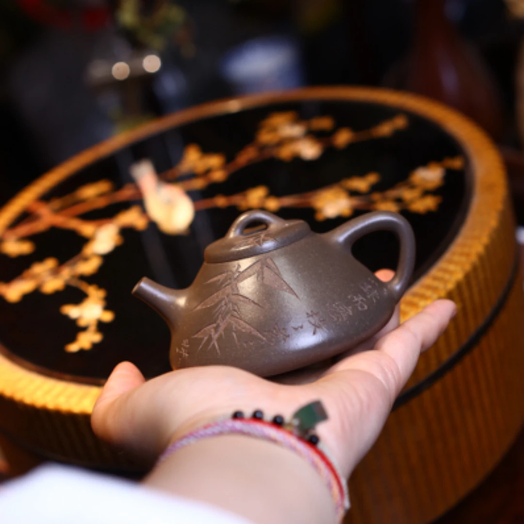 原矿紫砂壶子冶石瓢壶蟹壳青手工泡茶壶宜兴茶具