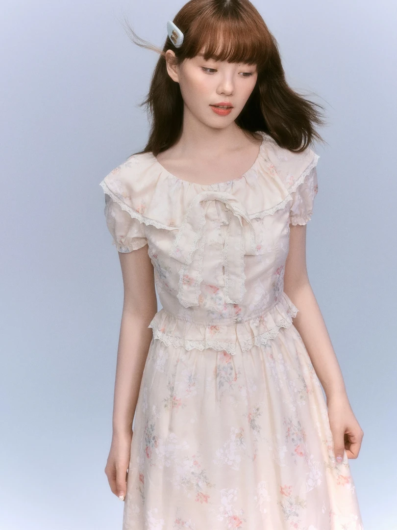 甜美粉碎花浪漫少女甜系套装长裙2025夏季新品