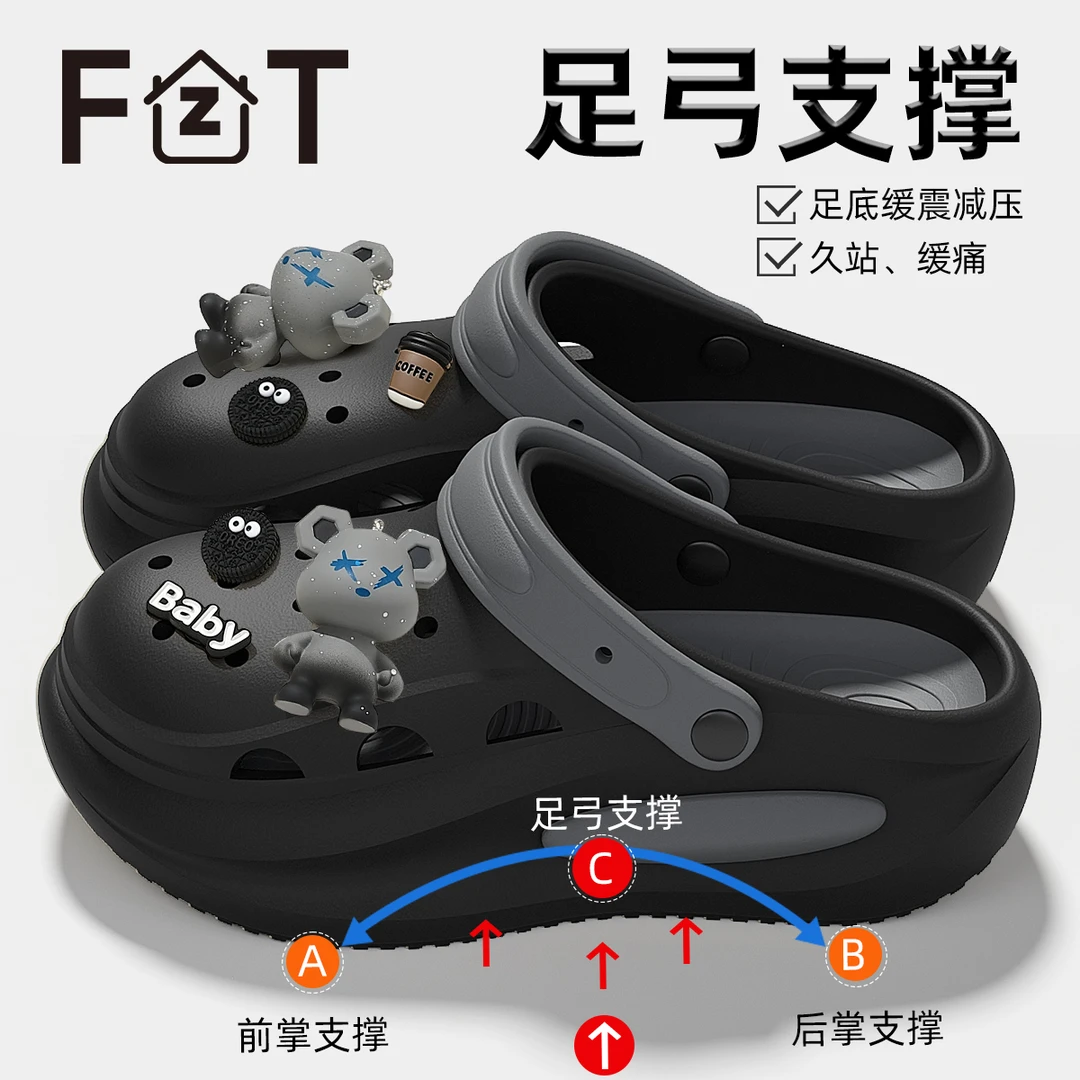 FZT洞洞鞋男款2025新款防臭eva防滑沙滩外穿足弓支撑厚底男士凉鞋