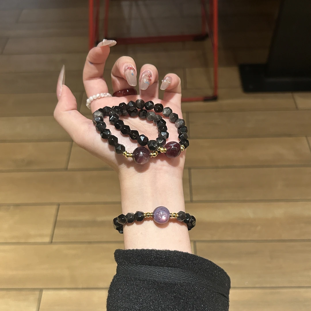 【乌托邦】风铃家原创银曜石钻切11-12卡紫锂云母顶珠 多样性发其一