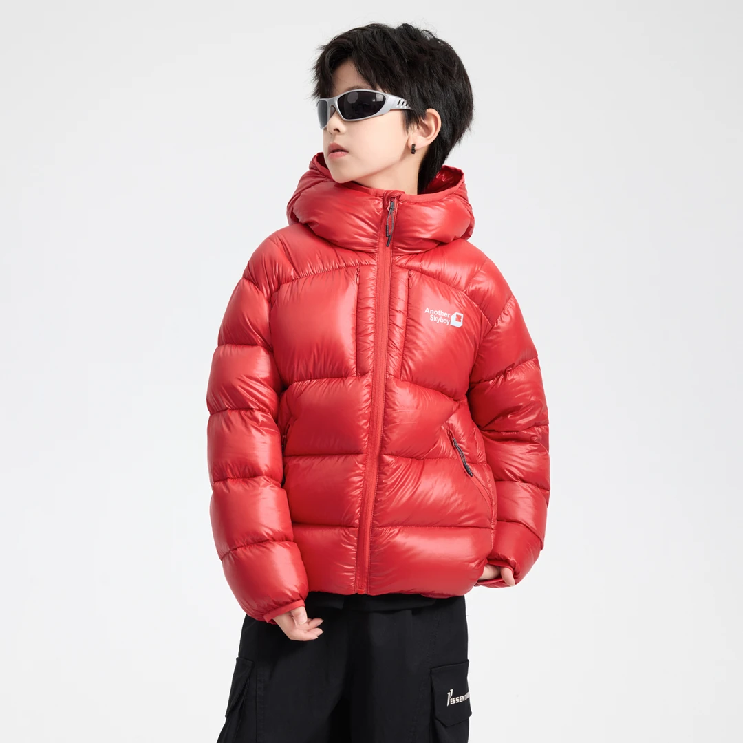 男童红色羽绒服冬季90白鸭绒防水年服2025新款儿童装免洗新年外套