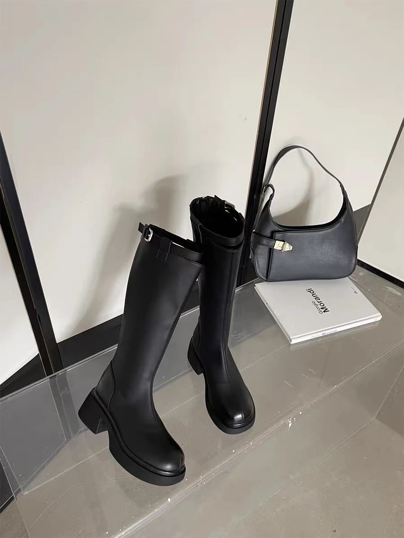 长筒靴秋冬韩版新款百搭时尚低跟后5603-3B