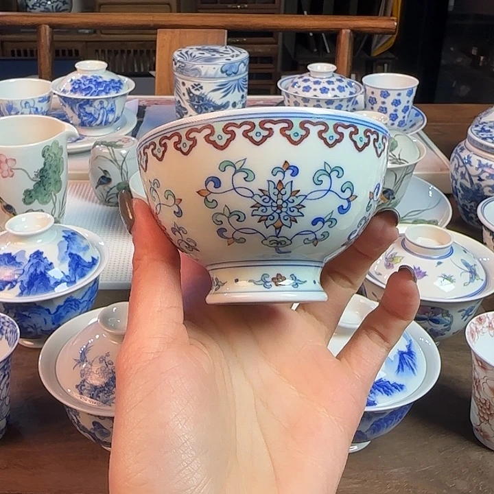 名窑口 斗彩见山烧高脚杯放漏