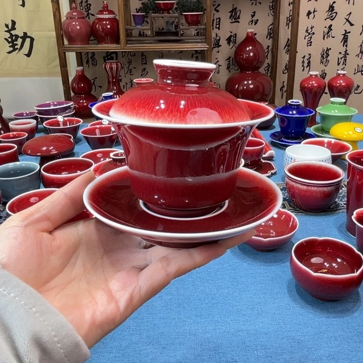 景德镇陶瓷三才马蹄盖碗全品