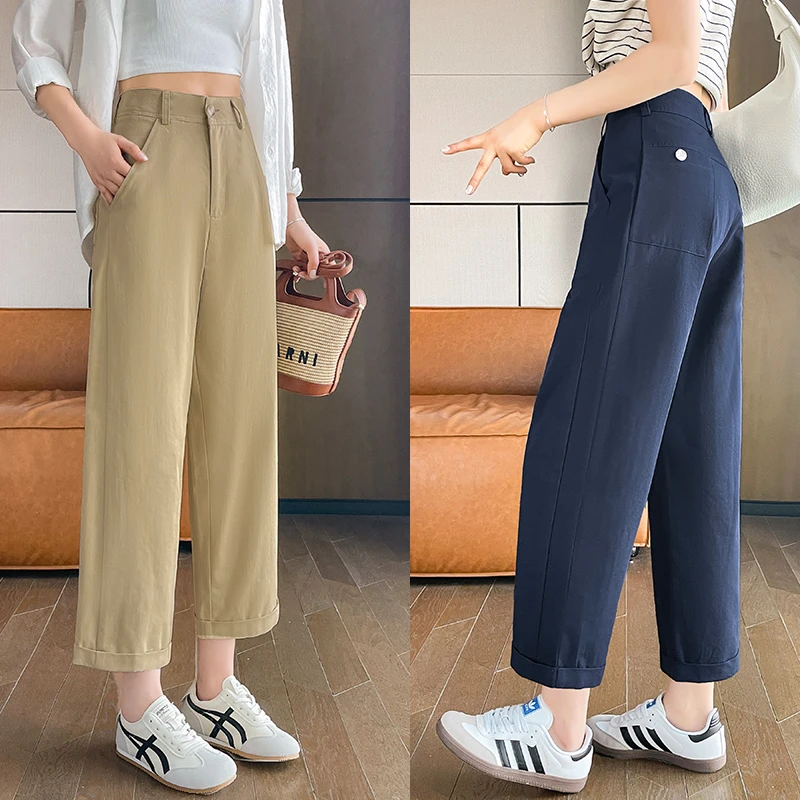 夏季新款立体裁剪日系九分休闲裤梨型身材高腰显瘦宽松阔腿奶奶裤