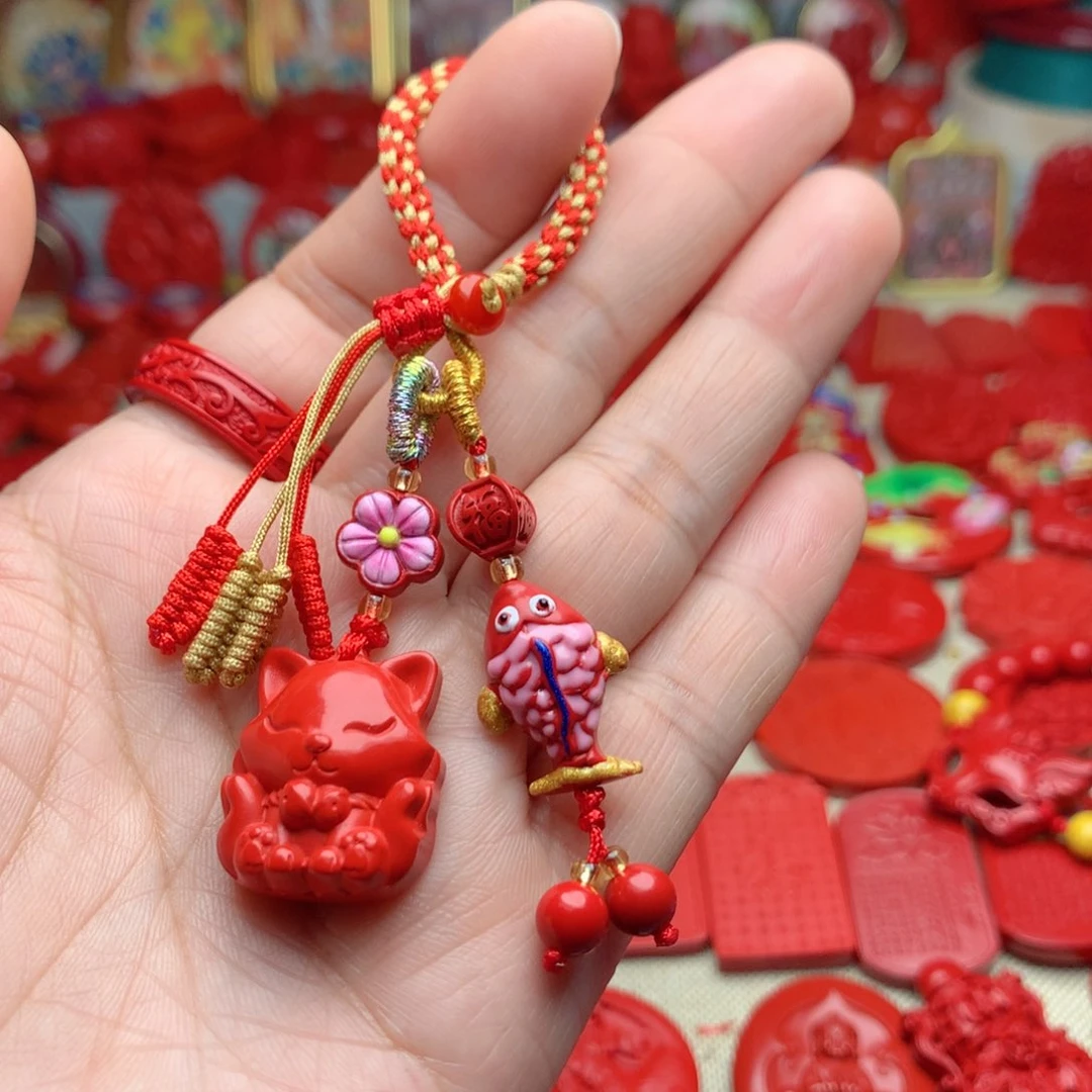 天然辰砂工艺品朱砂钥匙扣包包挂