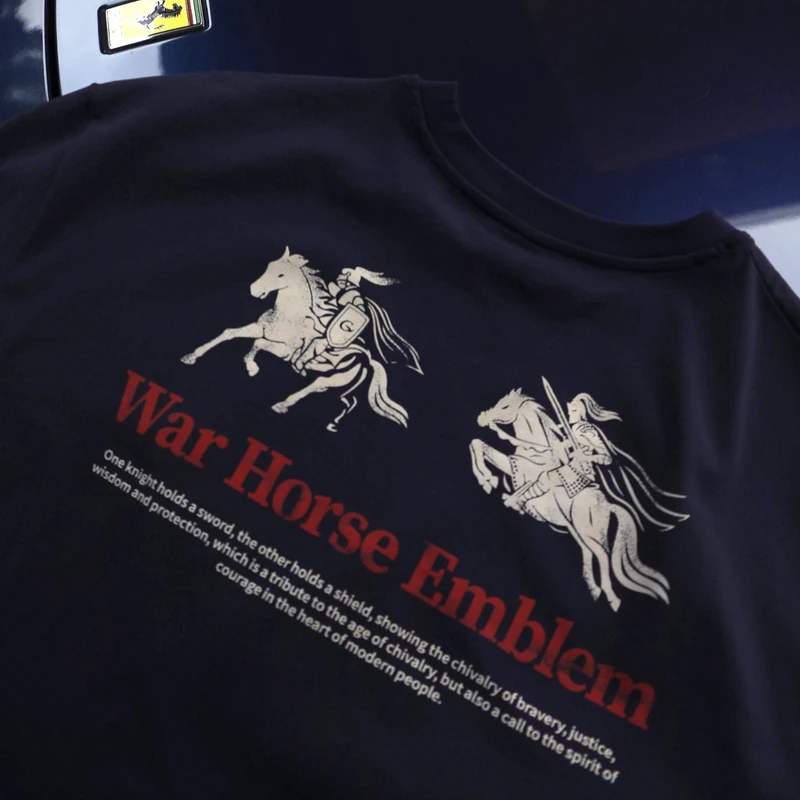 GTAL战马印花T恤数码直喷重磅日常纯棉透气耐磨圆领宽松休闲短袖