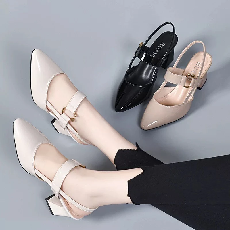 9..百搭时尚外穿轻便牛皮凉鞋女2025夏季新款高跟粗跟防滑舒适凉