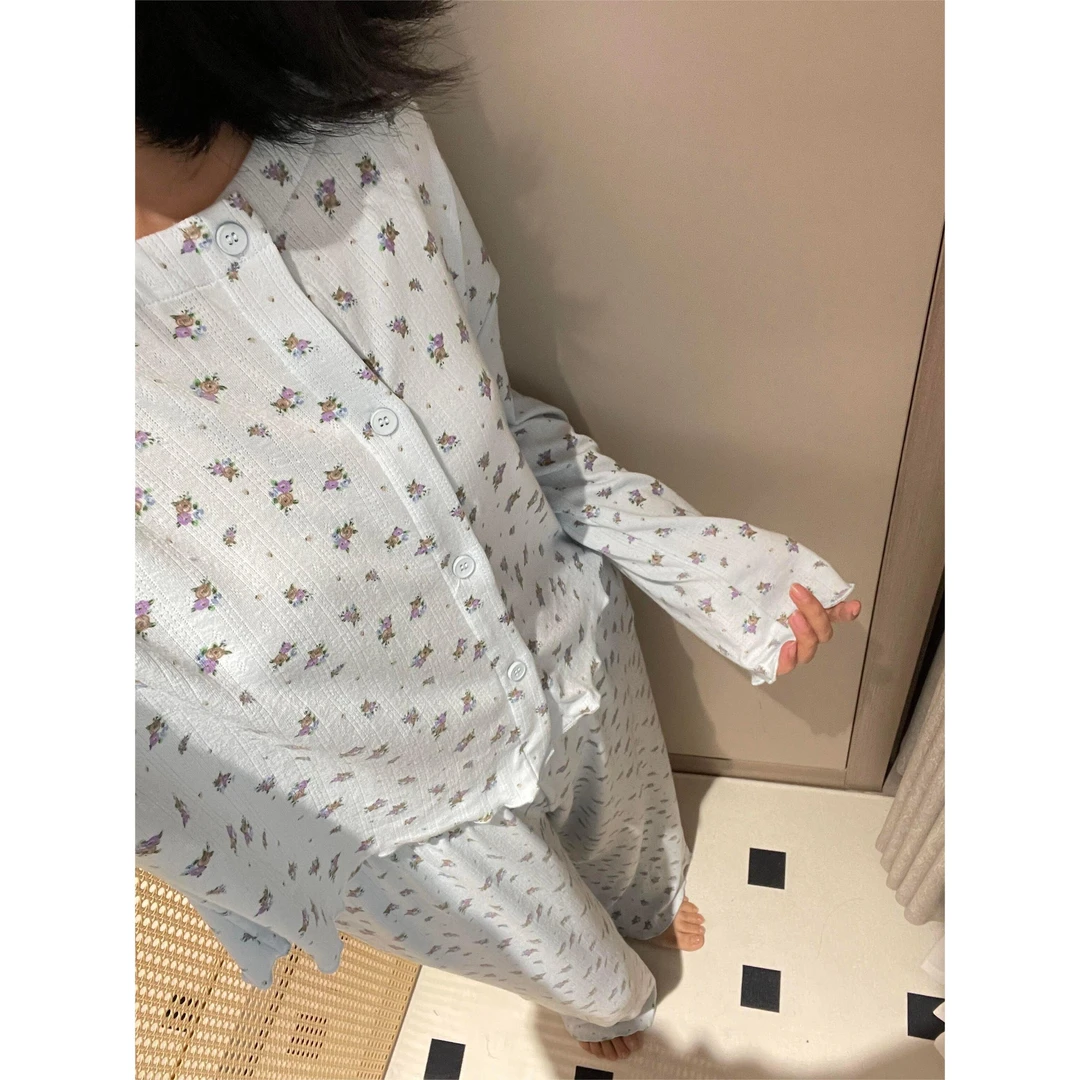国风复古新中式小碎花高级睡衣女春秋款2025新款温柔风家居服套装
