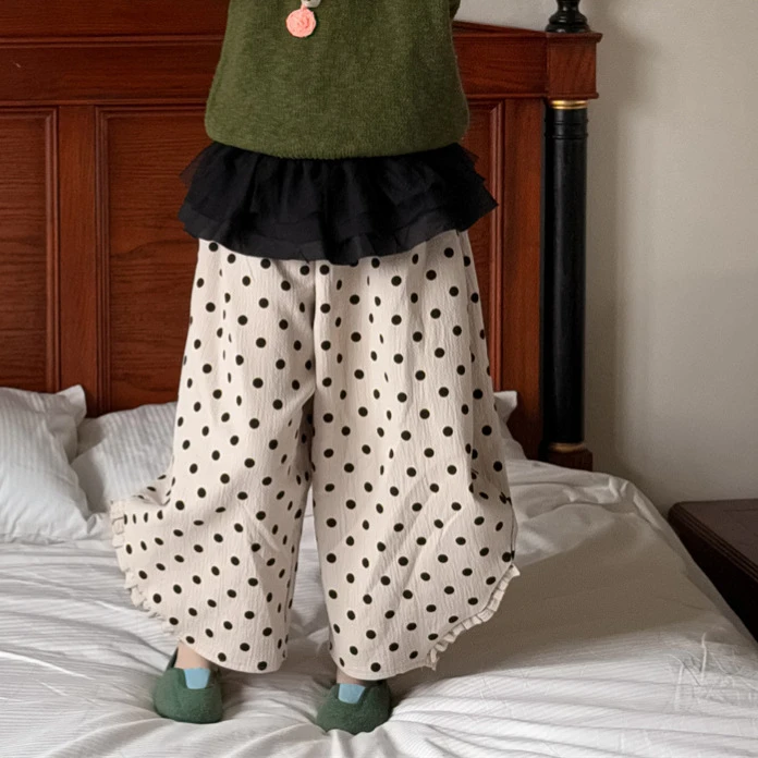 2025春季新款童装女童休闲裤儿童韩系波点裤洋气休闲阔腿裤