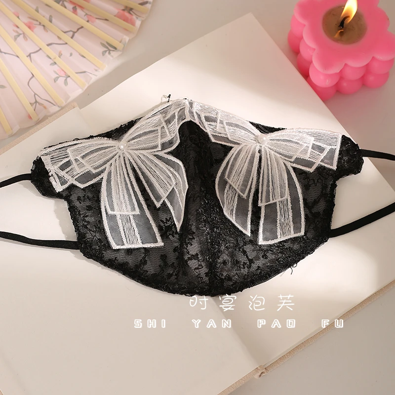 蝴蝶结蕾丝口罩精致蝴蝶结时尚面罩透气防尘水洗百搭耐看防晒面罩
