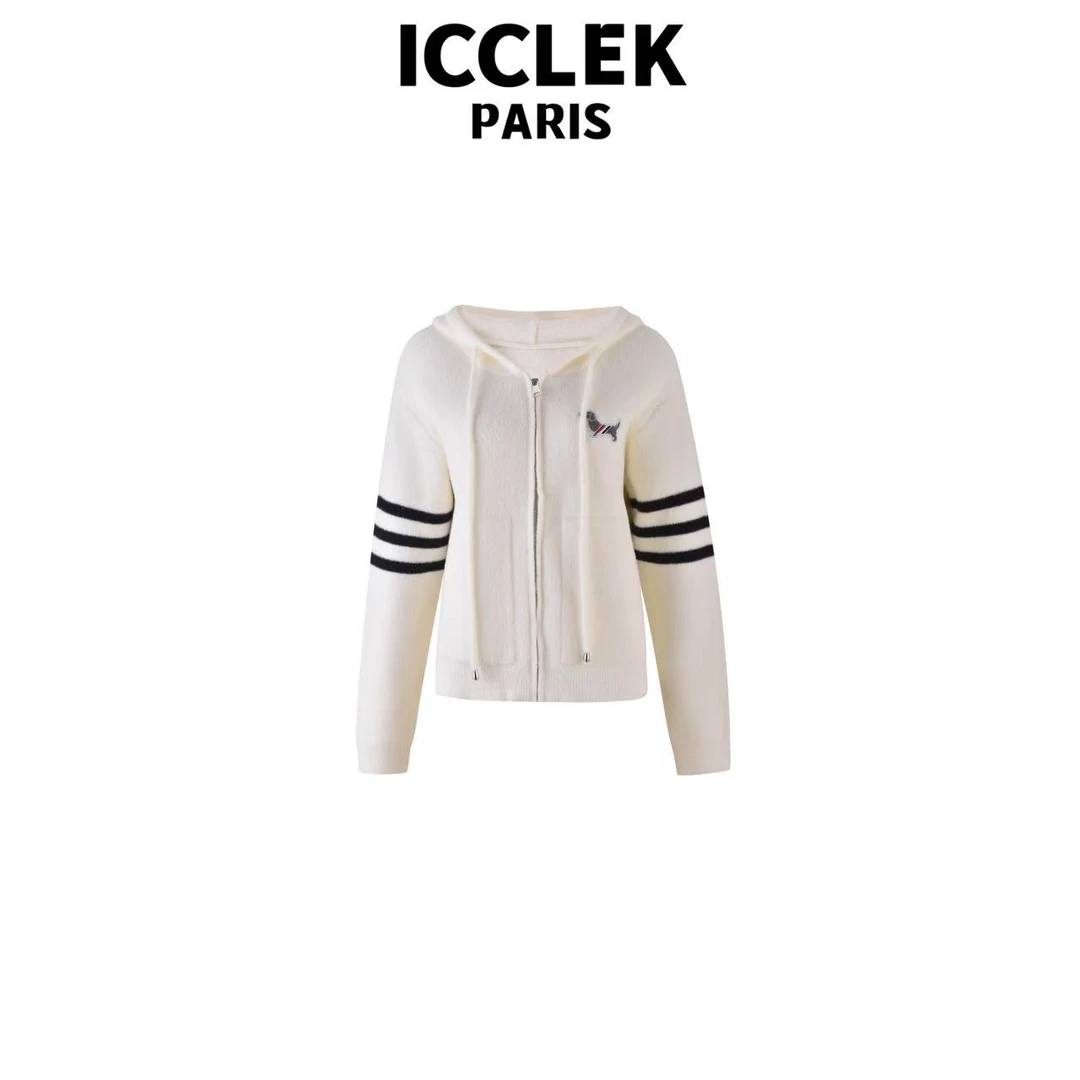 ICCLEK 白色小狗连帽套头针织衫 时尚 秋冬 -5105
