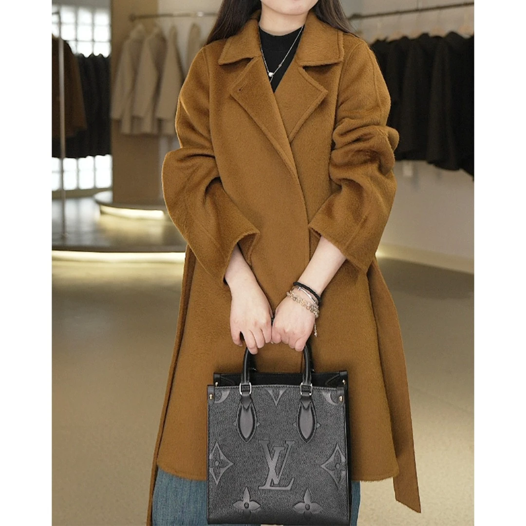 1秋冬小个子中长款修身毛呢外套赫本气质百搭双面呢大衣女百搭